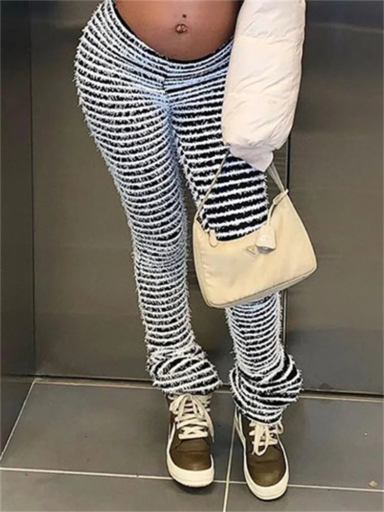 New Stacked Leggings Pants Contrast Color Black and White Sweatpants Y2k Hem Flare ’s Pants