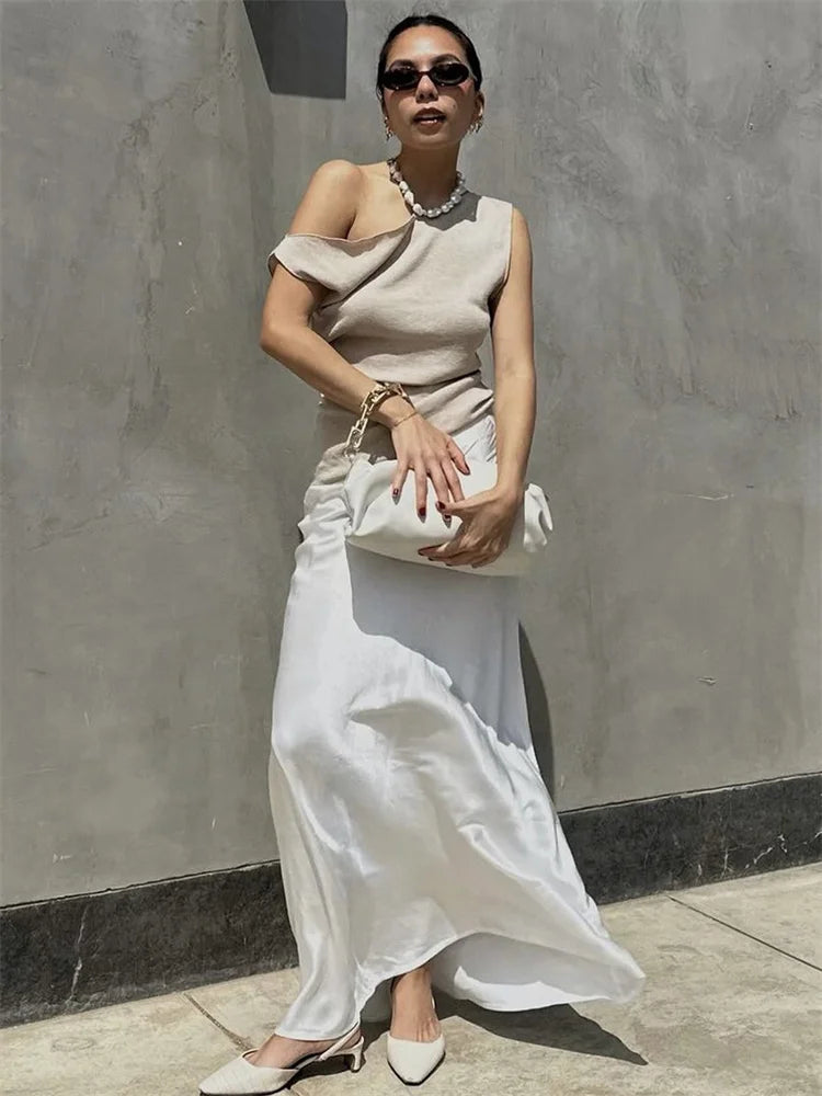 Off-shoulder T-shirt Summer Ribbed Sleeveless Clothes Female High Waist Tee Top
