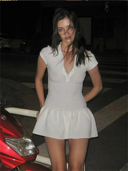 Ribbed Knit High-waist Mini Dress