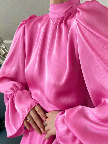Ruffled Lace-up Slim Mini Dress Long Sleeve Patchwork Dress