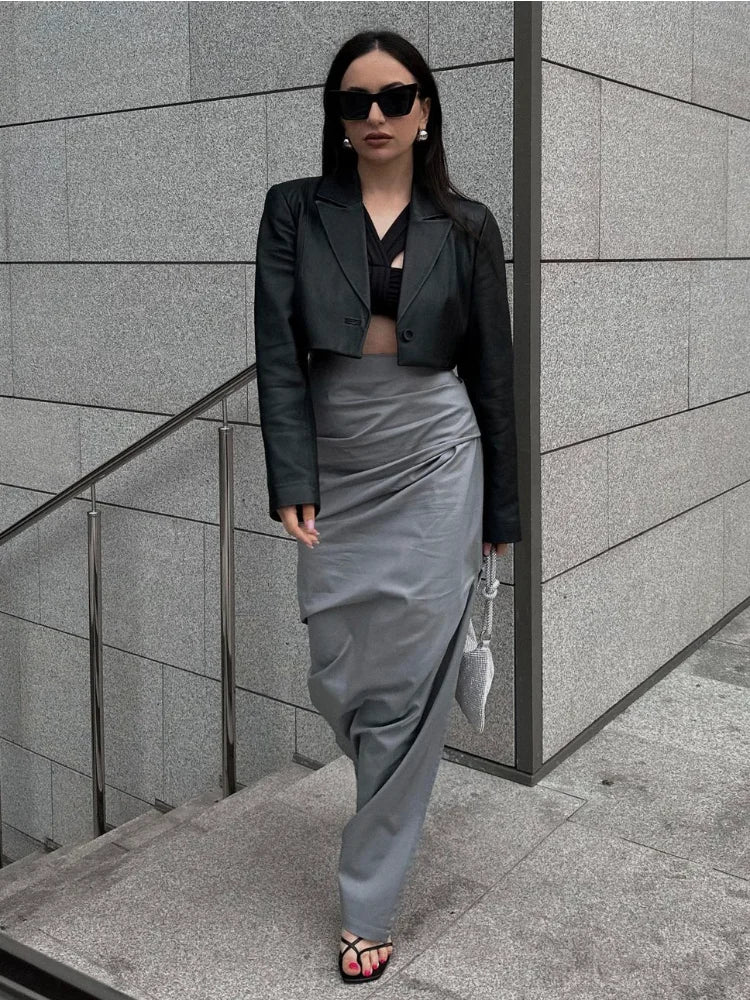 Summer for Split Y2k Pencil Skirts Bodycon High Waist Pleated Irregular Maxi Skirt