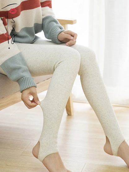 Warm Fleece Lined Super Thick Warm Leggings Winter Spandex Ribbed Slim Pattern Leggins Winter High Waist Basic Pants