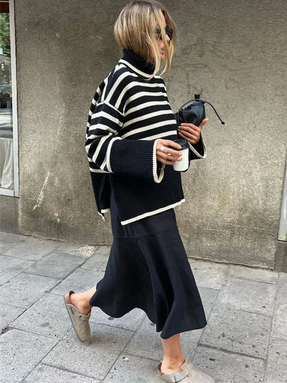 Winter ’s Striped Turtleneck Oversized Sweater – New Autumn Collection