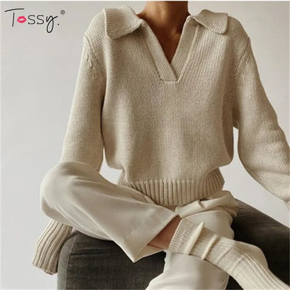’s Long Sleeves V-neck Knitted Sweater Loose Pullover Autumn Winter Sweatshirts Female Jumper