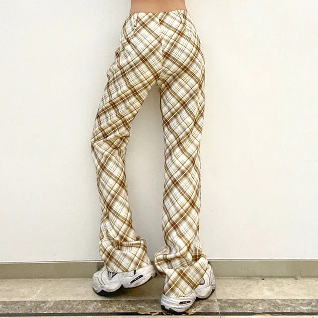 Y2k New Plaid Trousers High Waist Pants 90s Straight Wide Leg Pants Capris Harajuku Aesthetic Bottom