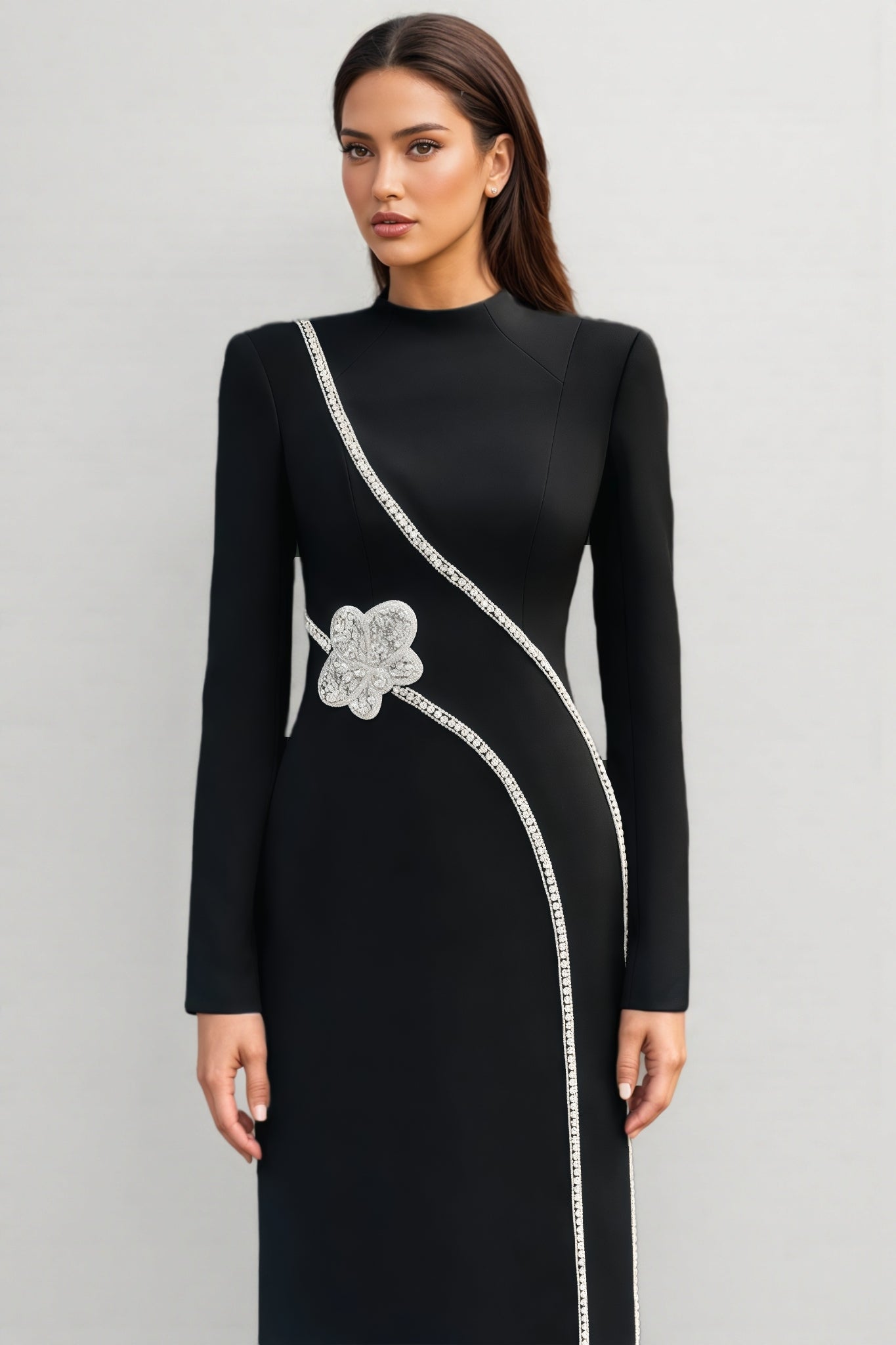 Senne Rhinestone Long Sleeve Maxi Dress
