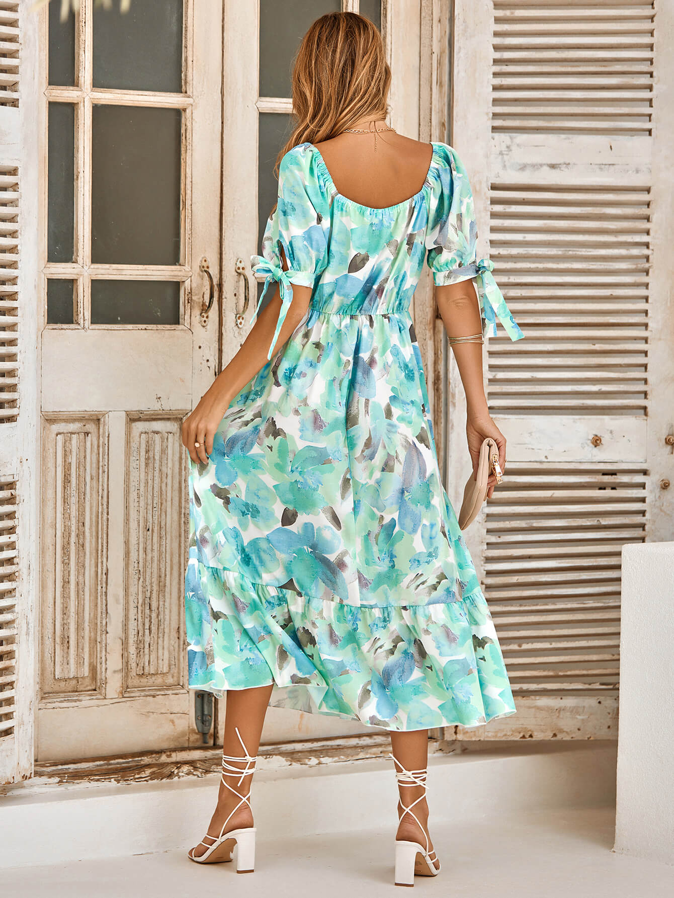 Tanya Painting Short Sleeve Maxi Dress - Turquoise