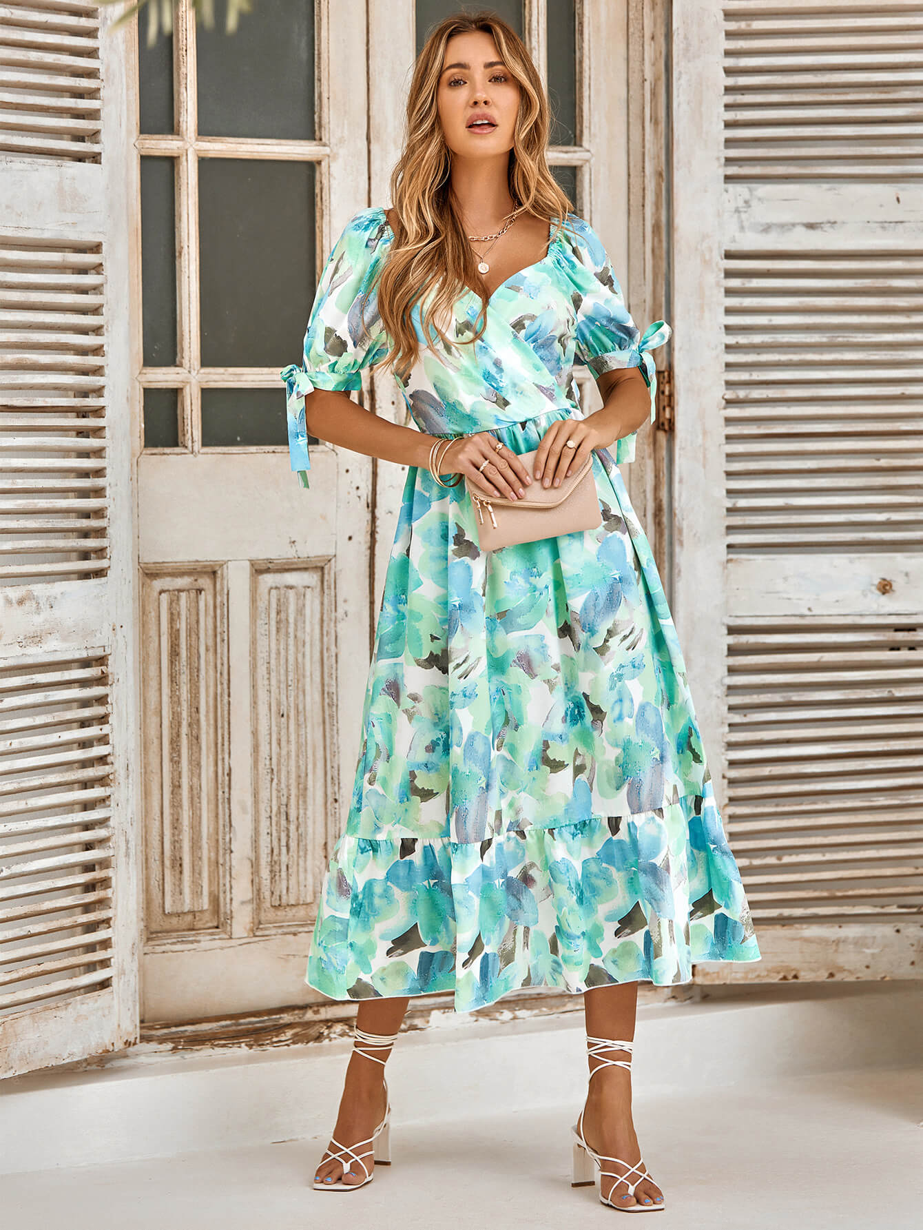 Tanya Painting Short Sleeve Maxi Dress - Turquoise