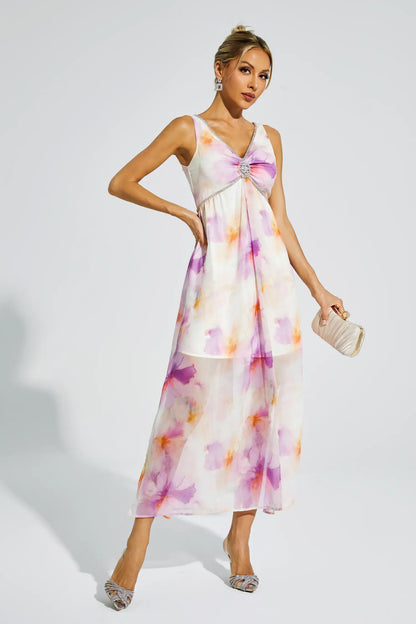 Tyler Purple Diamond V Neck Midi Dress