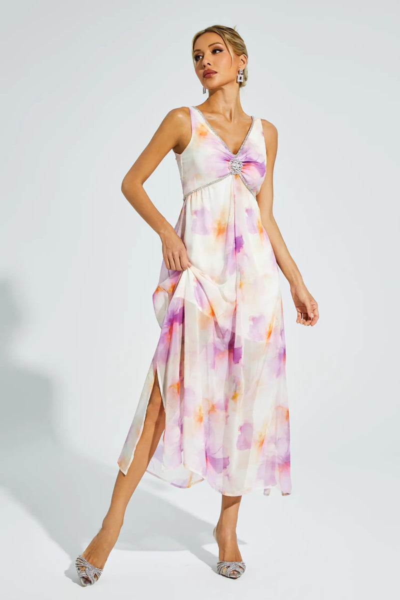 Tyler Purple Diamond V Neck Midi Dress