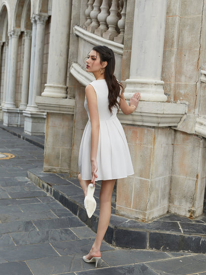 U-neck Sleeveless Flared Hem Mini Dress