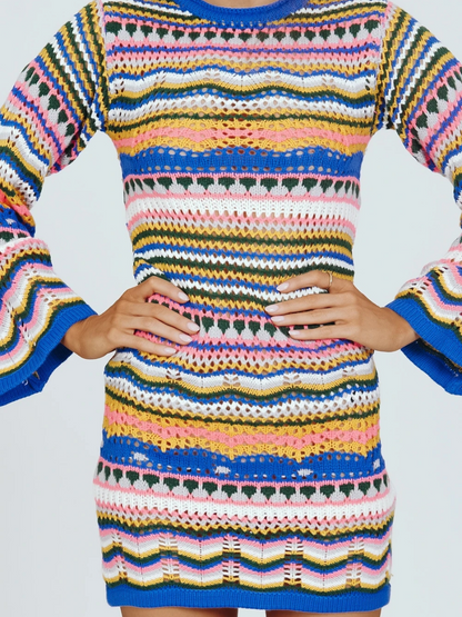 Doll | Zig Zag Crochet Knit Dress - Blue
