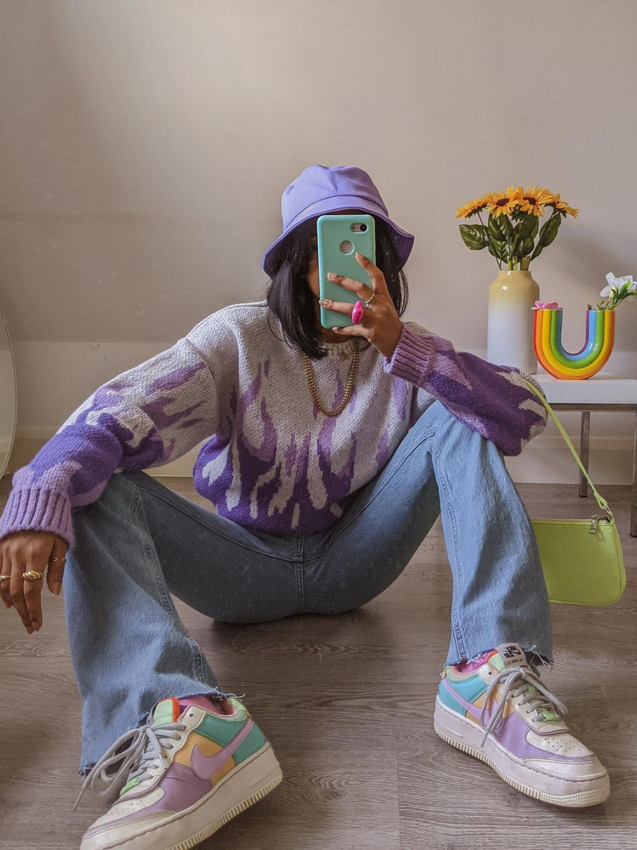 Doll | Purple Flame Cream Knit Sweater