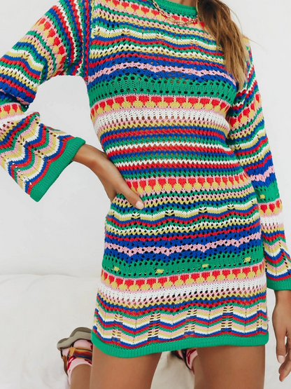 | Zig Zag Crochet Knit Dress - Green