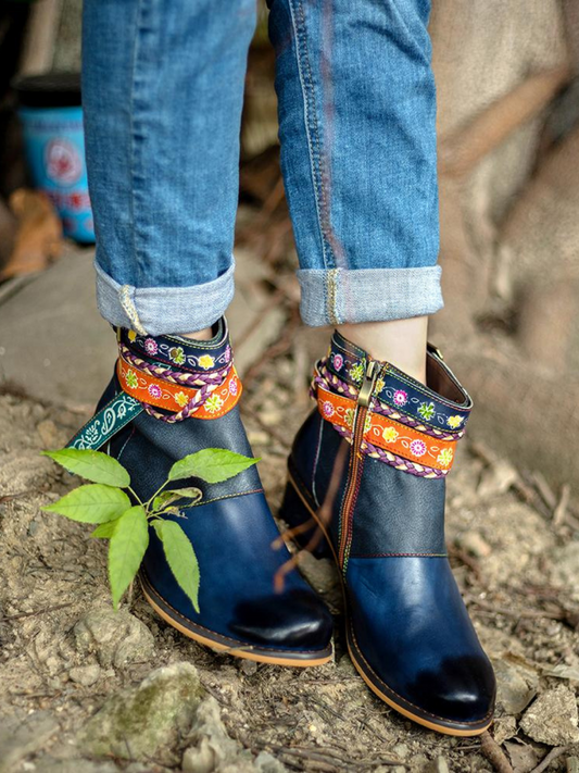 Soffia | Genuine Leather Woven Multi-strap Flat Ankle Boots