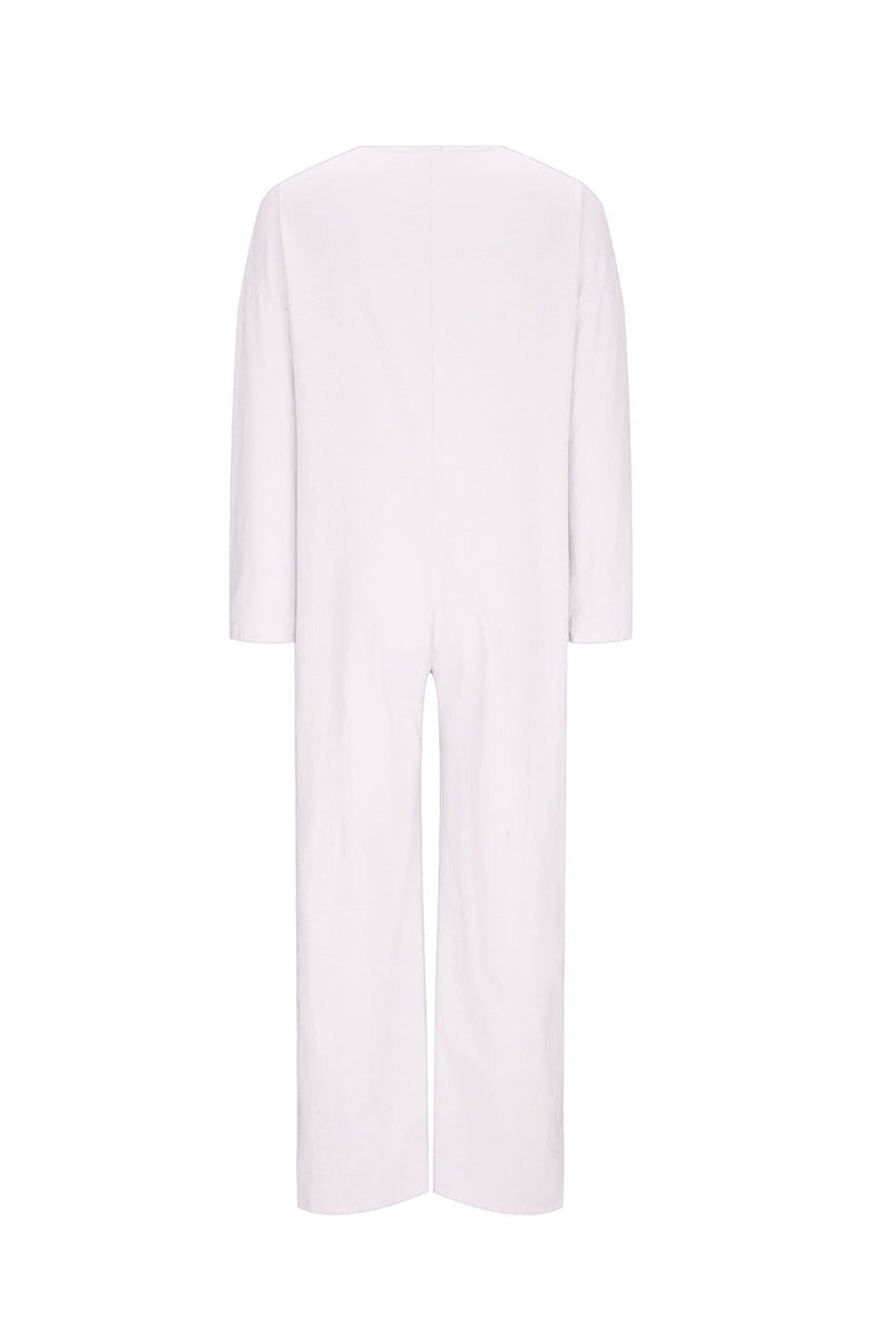 V Neck Button-up Cotton Linen Baggy Jumpsuits