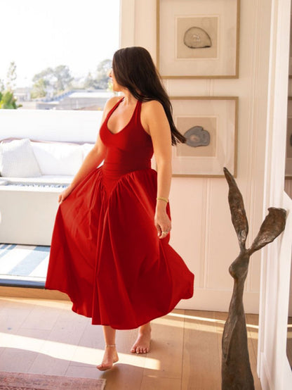 V-neck Halter Flared Hem Dress