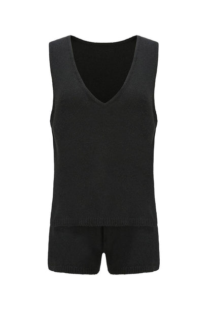V Neck Knit Tank Top Shorts Suits