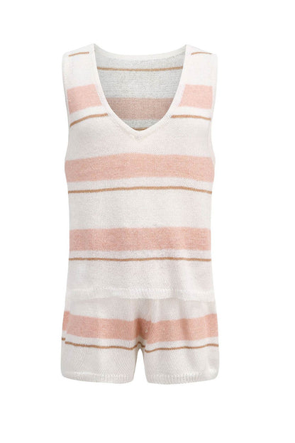 V Neck Knit Tank Top Shorts Suits