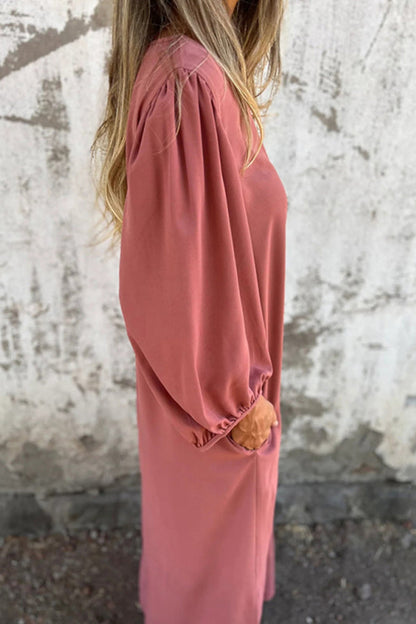 V Neck Lantern Sleeve Maxi Dress