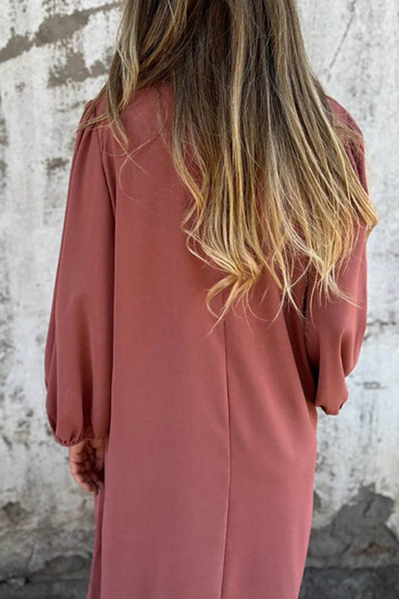 V Neck Lantern Sleeve Maxi Dress