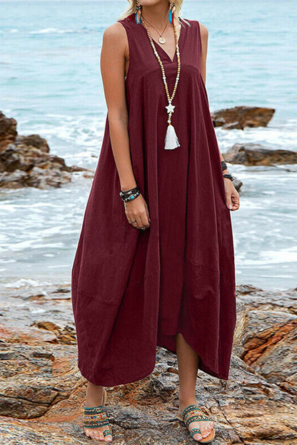 V Neck Pocketed Large Hem Sundress