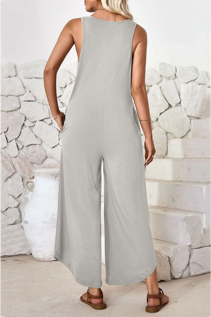V Neck Irregular Hem Cotton Jumpsuits