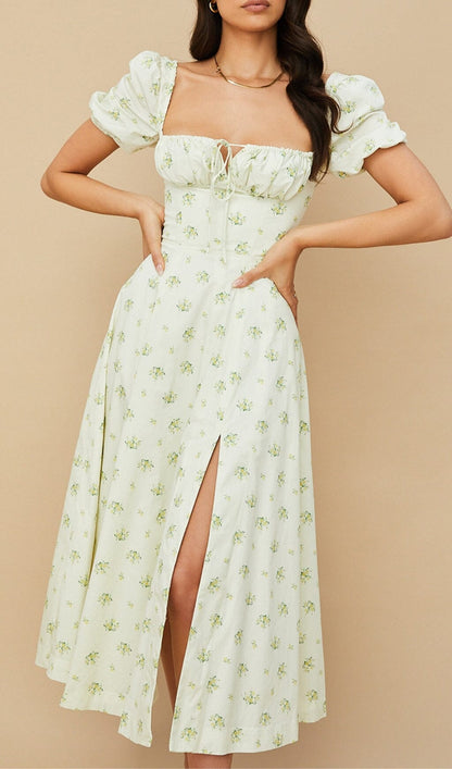 Puff Sleeve Midi Dress in White