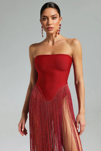Aelia Fringe Patchwork Maxi Dress