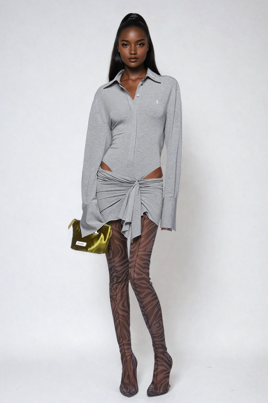 Vaughn Plunge Cutout Ruch Mini Dress in Grey