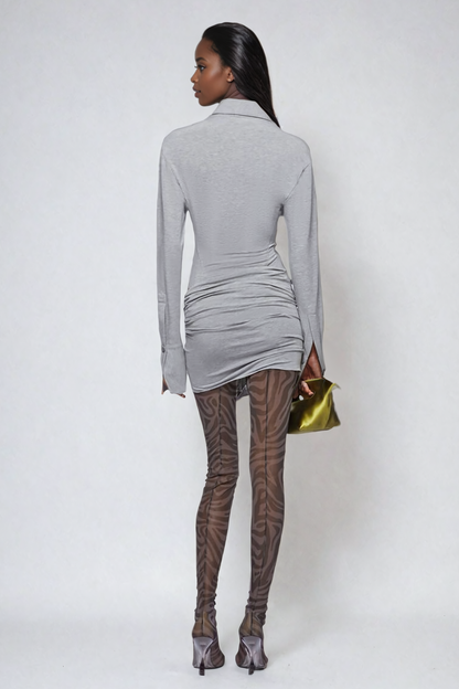 Vaughn Plunge Cutout Ruch Mini Dress in Grey