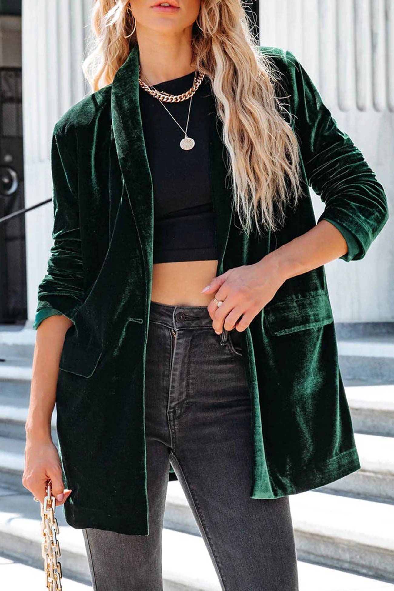 Velvet Pocketed Mid-length Coat
