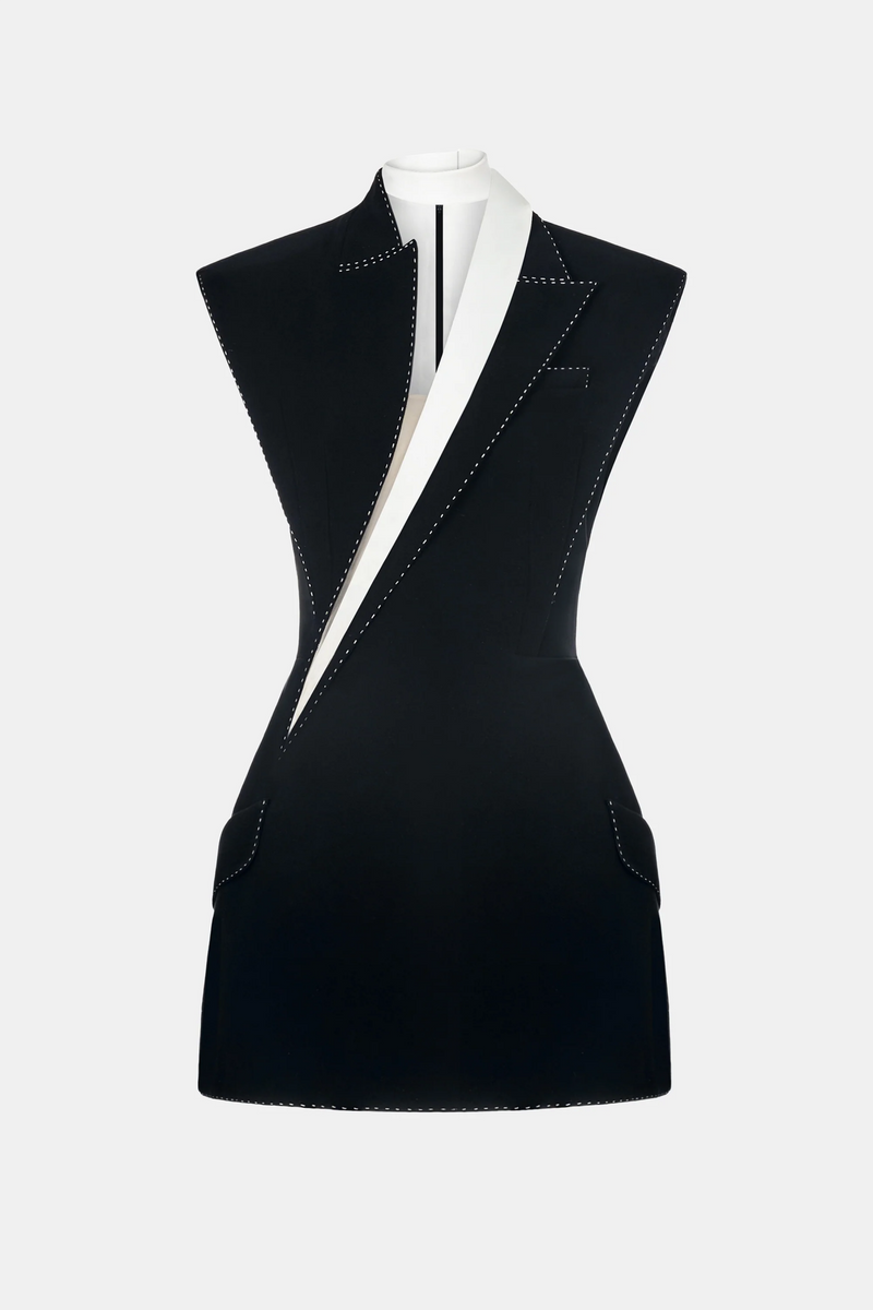 Vequa Asymmetric Sleeveless Blazer Mini Dress