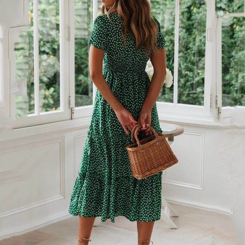Vestidos Print Puff Sleeve Beach Sweet Square Maxi Long Festa Midi Dresses