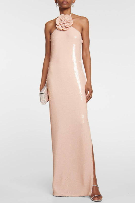 Vidonia Halter Sequin Maxi Dress - Nude