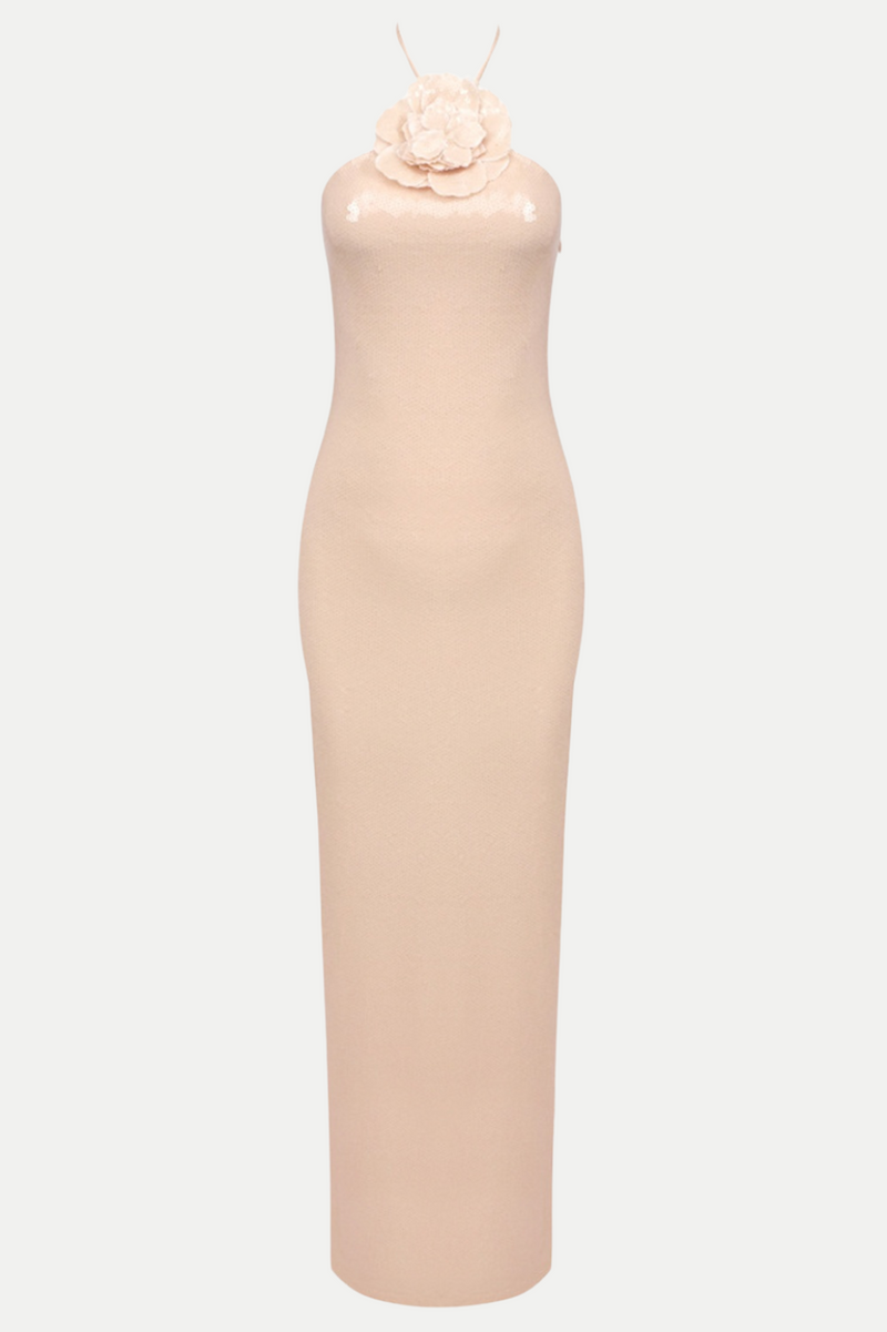 Vidonia Halter Sequin Maxi Dress - Nude