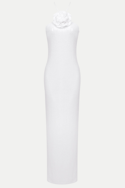 Vidonia Halter Sequin Maxi Dress - White
