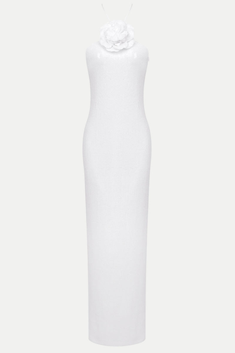 Vidonia Halter Sequin Maxi Dress - White