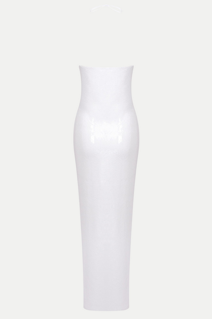 Vidonia Halter Sequin Maxi Dress - White