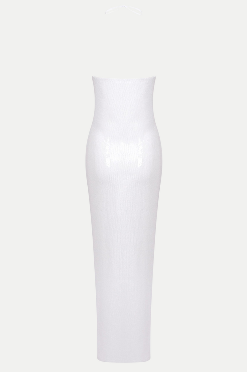 Vidonia Halter Sequin Maxi Dress - White