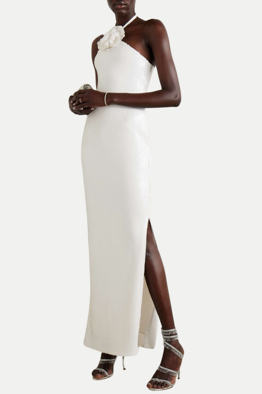 Vidonia Halter Sequin Maxi Dress - White