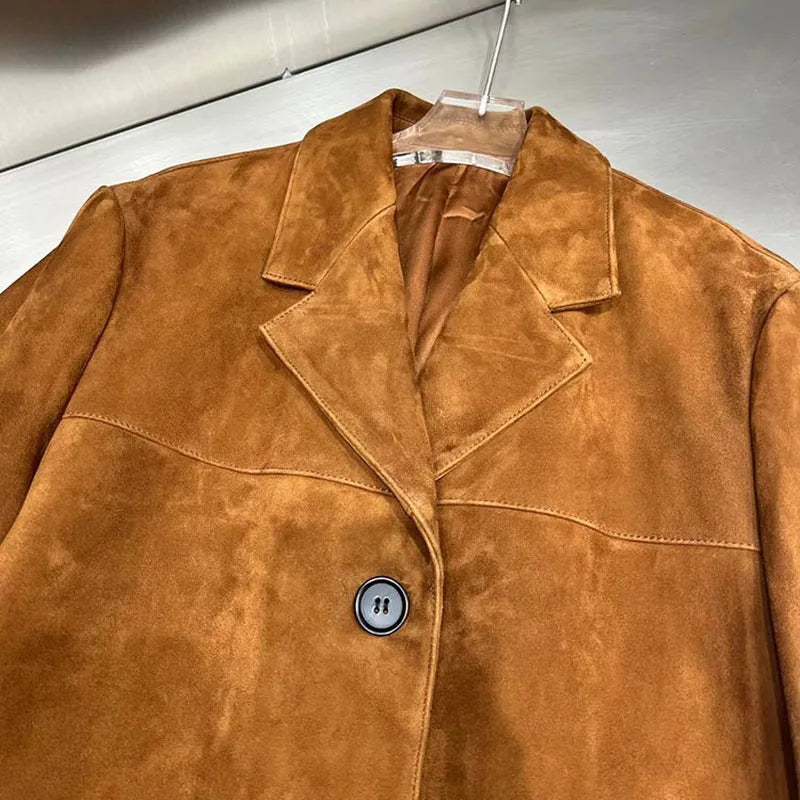 Brown Suede New Loose Oversized Street Coat