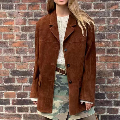 Brown Suede New Loose Oversized Street Coat