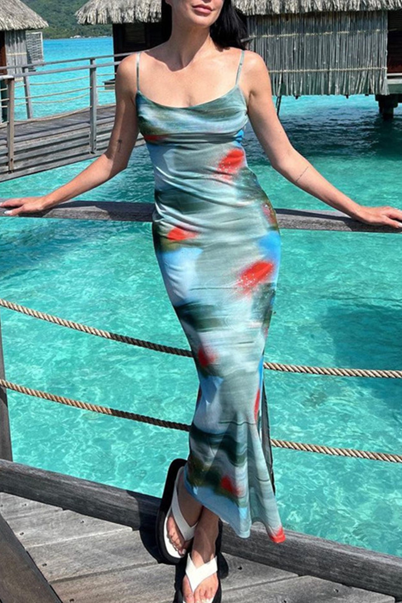 Contrast Printed Chiffon Cami Dress