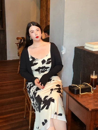 Satin Slip Dress Plus-size No Cardigan
