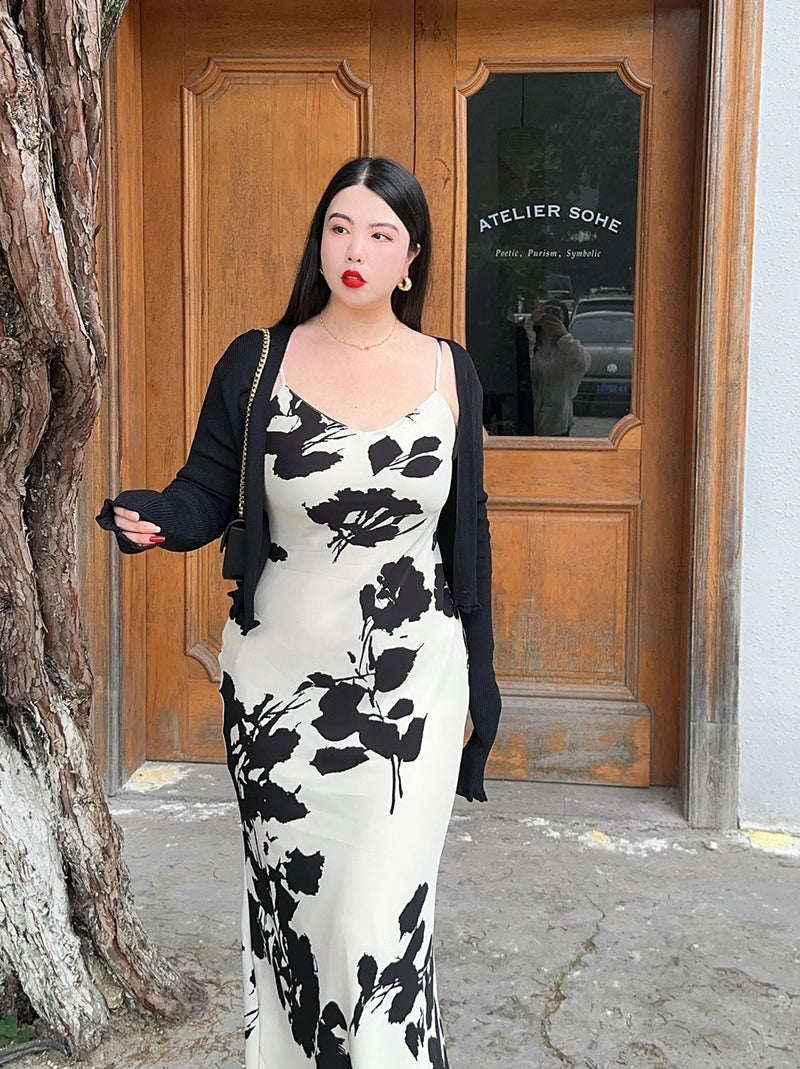 Satin Slip Dress Plus-size No Cardigan