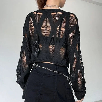 Hole Ripped Cropped Hollow Spring Sweater