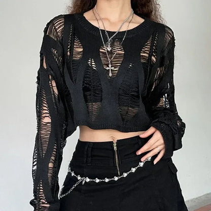 Hole Ripped Cropped Hollow Spring Sweater