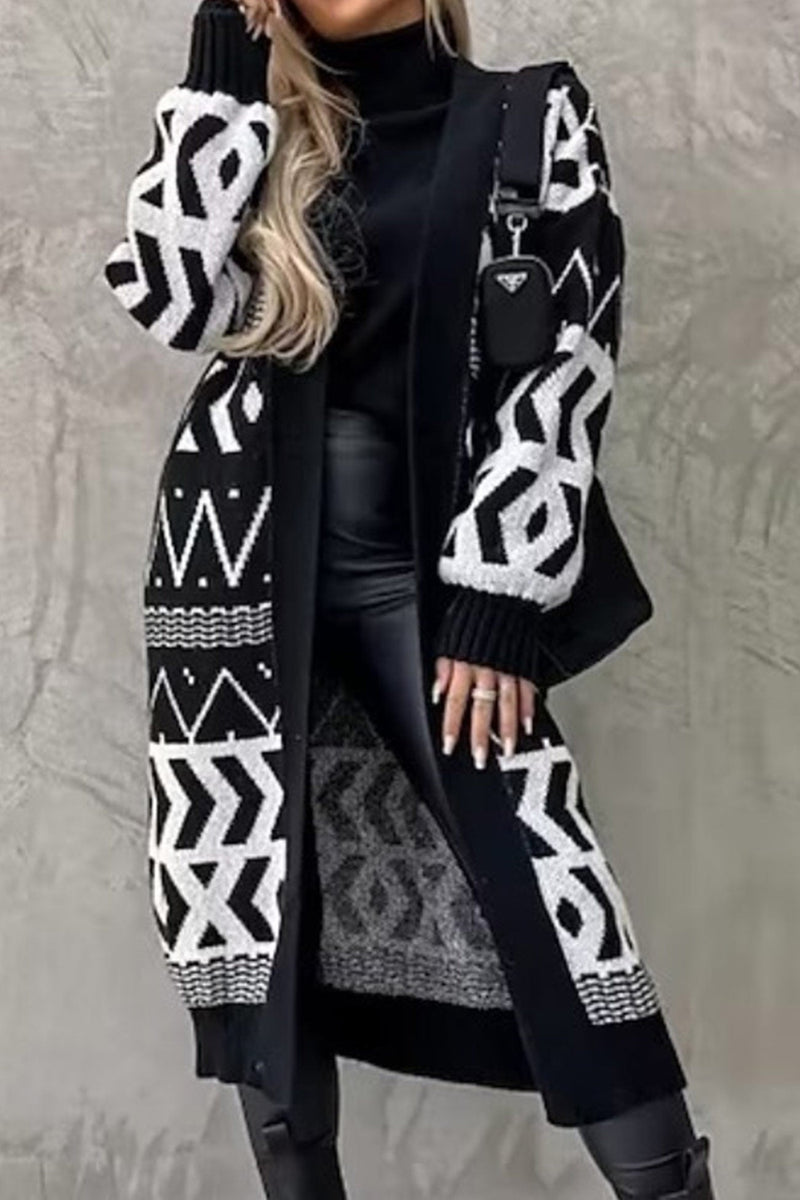 Jacquard Patchwork Long Cardigan
