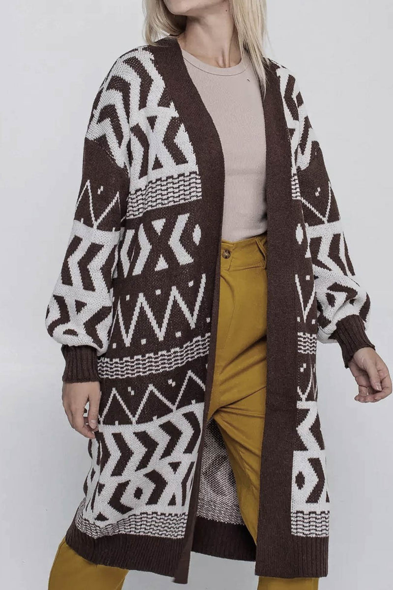 Jacquard Patchwork Long Cardigan